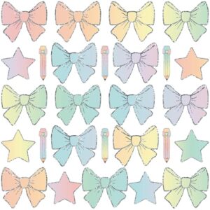 AmazingSpark 60 Pcs Pastel Bows Cutouts Accents Pencil Bow Classroom Decor Pastel Gradient Bows Star Bulletin Board Cutouts Decorations for Back to School Chalkboard Decoration