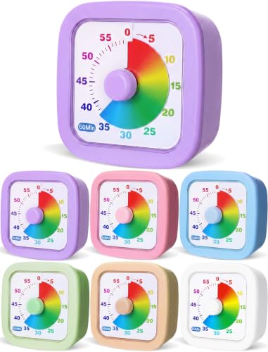 AmazingSpark 6 Pack Visual Timer 60 Minute Countdown Timer Gradient Colored Countdown Clock for Homeschool Supplies Study Tool, Classroom Home Office Time Management Tool (Multicolor)