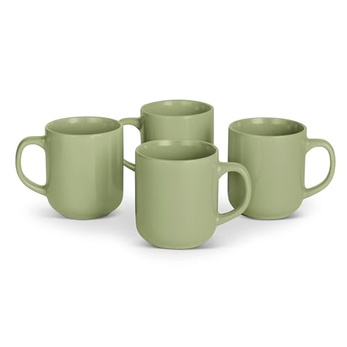 Amazon Basics Glazed Stoneware Coffee and Tea Mugs, Ceramic 4-Piece Set, 16 oz, Microwave, Freezer and Dishwasher-Safe, Stain-Resistant, Olive (Pack of 6)