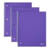 Amazon Basics Wide-Ruled Spiral Notebooks with Poly Cover, 8" x 10.5", 100 Sheets, Radiant Orchid, 3-Pack