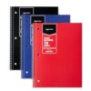 Amazon Basics Wide Ruled Spiral Notebooks, 70 Sheets, 7-1/2" x 10-1/2", Perforated, Assorted Primary Solid Colors, 3 Pack