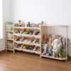 Amdermi Kids Toy Storage Organizer with Bookcase and Stuffed Animal Zoo, 4-in-1 Wooden Multi Bin Toy Shelf for Toddlers, Playroom, Bedroom, Nursery