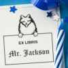American Eskimo Peeking Ex Libris Book Stamp, Duo Hand Mount, 1-5/8 Square