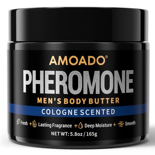 AMOADO Body Butter Cologne for Men, Pheromone Inspired Men's Body Cream with Shea Butter, Masculine Scented Body Moisturizer Cologne Butter, Deep Hydration & Non-Greasy for Dry Skin, 5.8 Oz