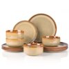 AmorArc Dinnerware Set for 4, 12 Piece Ceramic Plates and Bowls Set
