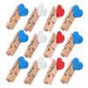 Amosfun 60pcs Mini Wooden Heart Clothespins Decorative Clips