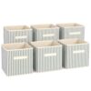 Amyhill 6 Pack Basics Collapsible Fabric Storage Bins with Handles Green Striped Foldable Storage Cubes 11 Inch Closet Decorative Organizer Baskets for Shelves Units and Home