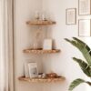 Amyhill Set of 3 Water Hyacinth Corner Floating Shelves, 8.7", 10", 11.8" Water Hyacinth Corner Floating Shelves Boho Wicker Wall Shelve with Metal Frame for Living Room, Bathroom, Bedroom