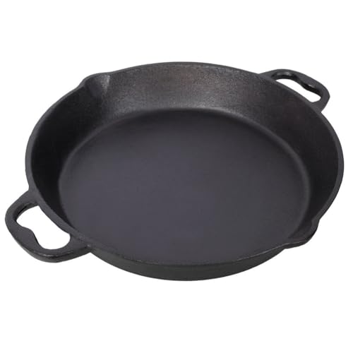 AMZXPLORE Cast Iron Skillet, Large Dual Handle Cast Iron Frying Pan, Heavy Duty Oven Safe Cast Iron Pan for Grill, Stovetop, Campfire & Induction Cooking, Even Heat Retention, Black