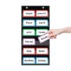 ANCOMEDO 10”W x 25”H Classroom Words Pocket Chart with 6 Clear Pockets, Black Standard Pocket Chart for Classroom and Home for Sentence Strips, Reusable Words Hanging Pocket Chart (Black)