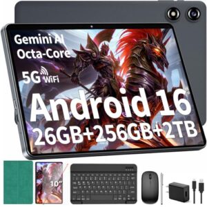 Android 16 Tablet with Keyboard - 26GB+256GB+2TB Expand, Gemini AI-Green