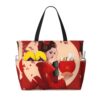 Anime Girl Japanese Geisha Pattern Large Beach Tote Bag For Women With Zipper & Wet Pocket, Lightweight Foldable Gym Tote For Travel, Grocery, Swim, Sports