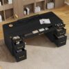 AnoYishev 70" Executive Computer Desk with Metal Edge Trim & 7 Drawers