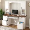 AnoYishev Home Office Desk with Arched Hutch & Keyboard Tray，White