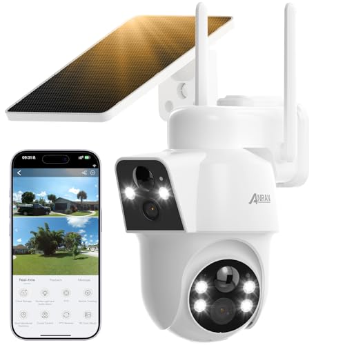 ANRAN Dual-Lens Solar Security Camera, 3MP Wireless Outdoor Camera for Home Security, 100% Wire-Free with Solar Panel, Color Night Vision, Motion Detection, 2.4GHz WiFi, IP66 Weatherproof