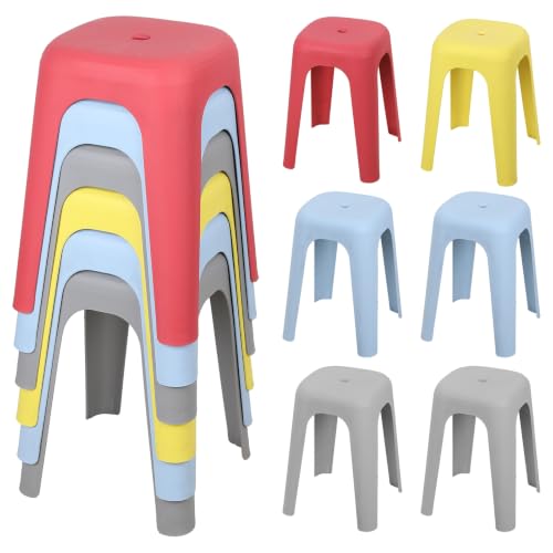 Anvazise 6 Pack Stackable Plastic Stools, Heavy-Duty Nesting Backless 18 Inch Stools, Colorful Portable Flexible Seating for Classroom, Home Dining, Office, Library & Kids Activity Areas