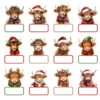 AnyDesign 144 Pcs Christmas Highland Cow Name Tag Stickers, 2.4 x 3.2 Inch