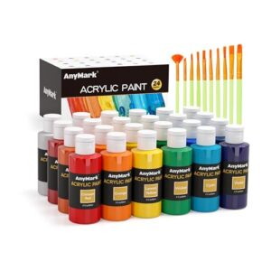 AnyMark Acrylic Paint, 24 Classic Colors Acrylic Paint Set with 10 Brushes