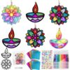 ANYMONYPF 24 Set Happy Diwali Craft Kits Diwali Foil Art DIY Mandala Flower Rangoli Hanging Lantern Festival of Lights Deepavali Paint Craft for Indian Temple Sunday Activity Supplies