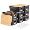Anysig 8 Pack Plastic Storage Bins with Bamboo Lids, 5.2 QT Stackable Bins