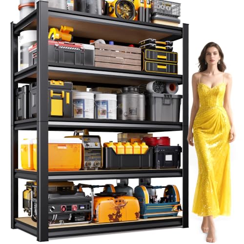 AOAORGG 71.2" H Storage Shelves 5T Heavy Duty Garage Shelving, Adjustable Metal Shelving Unit, Utility Garage Organizer Shelf for Basement, Pantry, Kitchen, Warehouse,15.7" Dx35.4 Wx71.2 H Black
