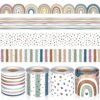 Aodaer 4 Rolls 131.2 Ft Boho Bulletin Board Borders Groovy Rainbow Dot Stripe Scalloped Rolled Board Trims 4 Styles Classroom Bulletin Borders Decorations for School Blackboard Office Wall DIY Decor