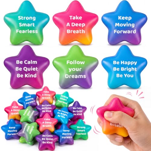 Aoriher 60 Pcs Stress Balls Bulk for Adult Stress Relief Gift with Quotes Motivational Inspirational Colorful Squeeze Balls Office Funny Small Anxiety Toys for Employee Student (Gradient Colors, Star)