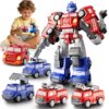 Aotonow 5 in 1 Transforming Robot Magnetic Toy Car Set for Kids Boy Age 4-6