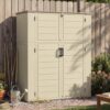 Aoxun 61 Cu.Ft Outdoor Storage Shed, Widened Outdoor Storage Cabinet Waterproof Vertical Resin Shed with Floor for Garden Tools, Pool Equipment, Easy to Assemble(Beige)
