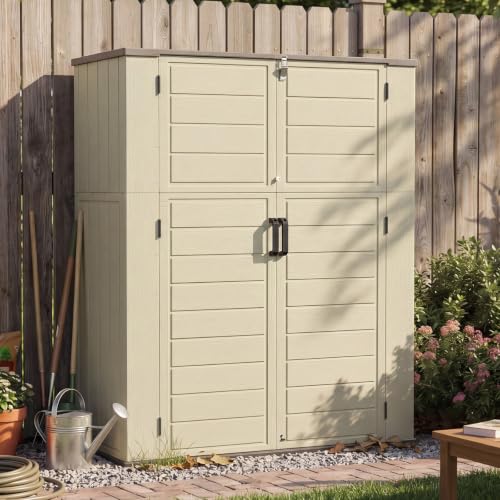 Aoxun 61 Cu.Ft Outdoor Storage Shed, Widened Outdoor Storage Cabinet Waterproof Vertical Resin Shed with Floor for Garden Tools, Pool Equipment, Easy to Assemble(Beige)
