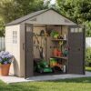 Aoxun 8x6 Ft Outdoor Storage Shed with Floor, Large Resin Outdoor Shed with Lockable Door & Windows, Garden HDPE Sheds for Lawn Tools, Pool Supplies & Bikes