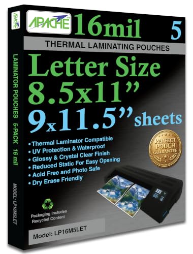 Apache Letter Size Laminating Pouches, 7 Mil, 800 Pack, Holds 8.5 x 11 Inch Projects (9 x 11.5 Inch Pouch Size), Thermal Laminator Compatible Laminating Sheets, Super Clear, Round Corners