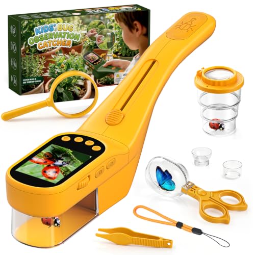 ApexRelax Kids Digital Bug Catcher, 2.4" IPS Screen 500X Magnification Microscope with Photo & Video Recording, 8 LED Lights, 1000mAh Rechargeable STEM Nature Exploration Toy for Boys Girls Ages 3+