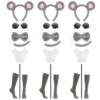 APUDWN 21 Pcs Halloween Mouse Costume Accessories Set, Grey Mouse Costume Set Includes Mice Ears Tail Bow Tie Glasses Gloves Canes and Socks for Adult Women Group Cosplay Matching Outfits
