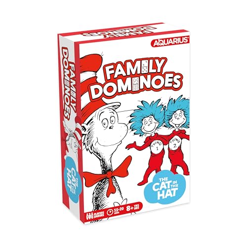 AQUARIUS Dr. Seuss Cat in the Hat Family Double 6 Dominoes Game – Classic Domino Set for Kids and Adults – 28 Durable Tiles, Officially Licensed Merchandise, Fun Family Game Night Activity
