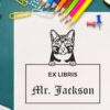 Arabian Mau Cat Peeking Ex Libris Book Stamp, Duo Hand Mount, 1-5/8 Square