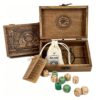 Arcane Divination Dice Set with Engraved Wooden Box, Oracle Dice for Tarot Ritual, Handcrafted Wooden Dice with Mystical Symbols, 10-Piece Set for Astrology, Rune Casting and Meditation