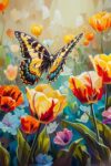 Art Butterflies in The Tulips Jigsaw Puzzle for Adults, Delicate Garden Scenic Puzzle for Room Aesthetic Ornament Decoration