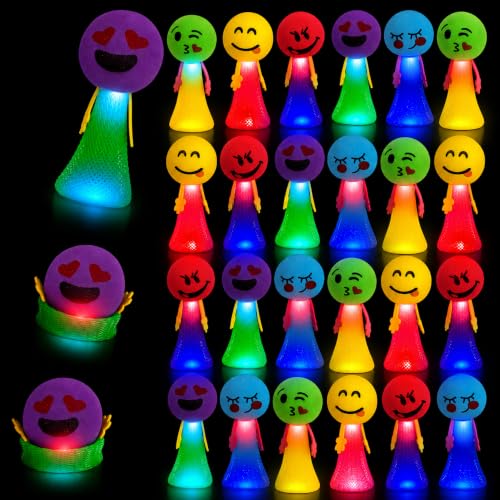 ArtCreativity Light-Up Jumping Popper Toys for Kids – 24 PCS LED Spring Launchers with Flashing Lights, Emoticon Faces, Jump Up to 4 Feet, Party Favors, Goodie Bag Fillers for Boys & Girls