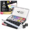 ARTEZA Metallic Watercolor Paint Set – 12 Iridescent Half Pans, Compact Travel Palette with Brush for Painting, Journaling & Mixed Media