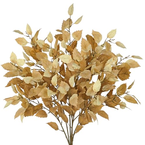 Artificial Fall Birch Leaves Stem - 6 Pcs Faux Autumn Greenery Long Stems 33.4" Tall Fake Plants with Branches Decorations for Thanksgiving Wedding Centerpieces Home Table Decor Floral Arrangements