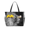 Art Lion Head Black Large Beach Tote Bag For Women With Zipper & Wet Pocket, Lightweight Foldable Gym Tote For Travel, Grocery, Swim, Sports