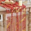 Artoid Mode Marble Pattern Red Gauze Table Runner 10FT, Glitter Metallic Foil Sheer Dining Wedding Anniversary Birthday Table Decor for Home Party
