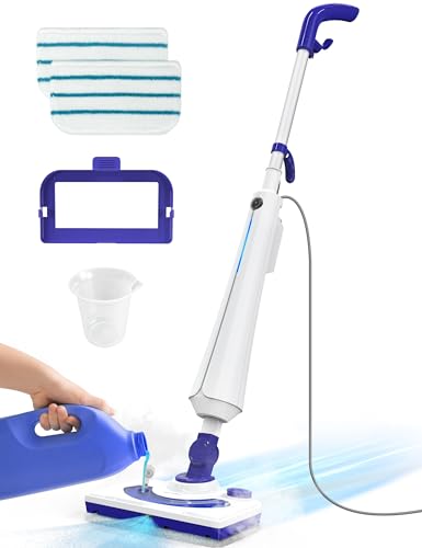 Aspiron Professional Steam Mop Cleaner, 1300W Floor Steamer with Detergent Chamber, 25S Heat Up, Lightweight Steamer for Cleaning with 2 Washable Pads, Safe for Tiles, Upholstery, Hardwood, Cobalt