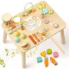 Atoylink Wooden Activity Table, 10 in 1 Montessori Sensory Play Table