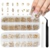 ATRIYFUL Champagne Gold Nail Rhinestones Kit - 3D Multi Shape Crystal