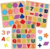 Attmu Alphabet Wooden Puzzles for Toddlers 3 Pcs ABC Shape Number Puzzle
