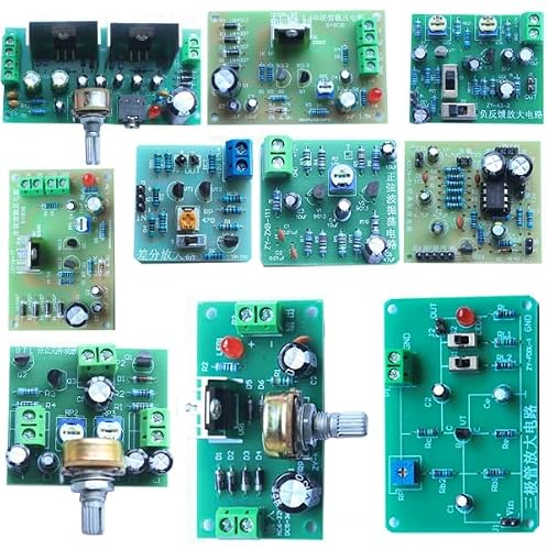 Aueabc 10Pcs Analog Circuit DIY Soldering Practice Kit, Basic Electronic Circuit Experiment PCB Module Set, DC External Powered STEM Circuit Training Assembly Project for College Electronic Teaching