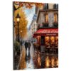 Autumn Paris Street Couple Canvas Art, Hidden Frame Rainy Cafe (24x32in)