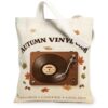 Autumn Vinyl Record Player Quote Turntable Canvas Tote Bag 13x15 Inch